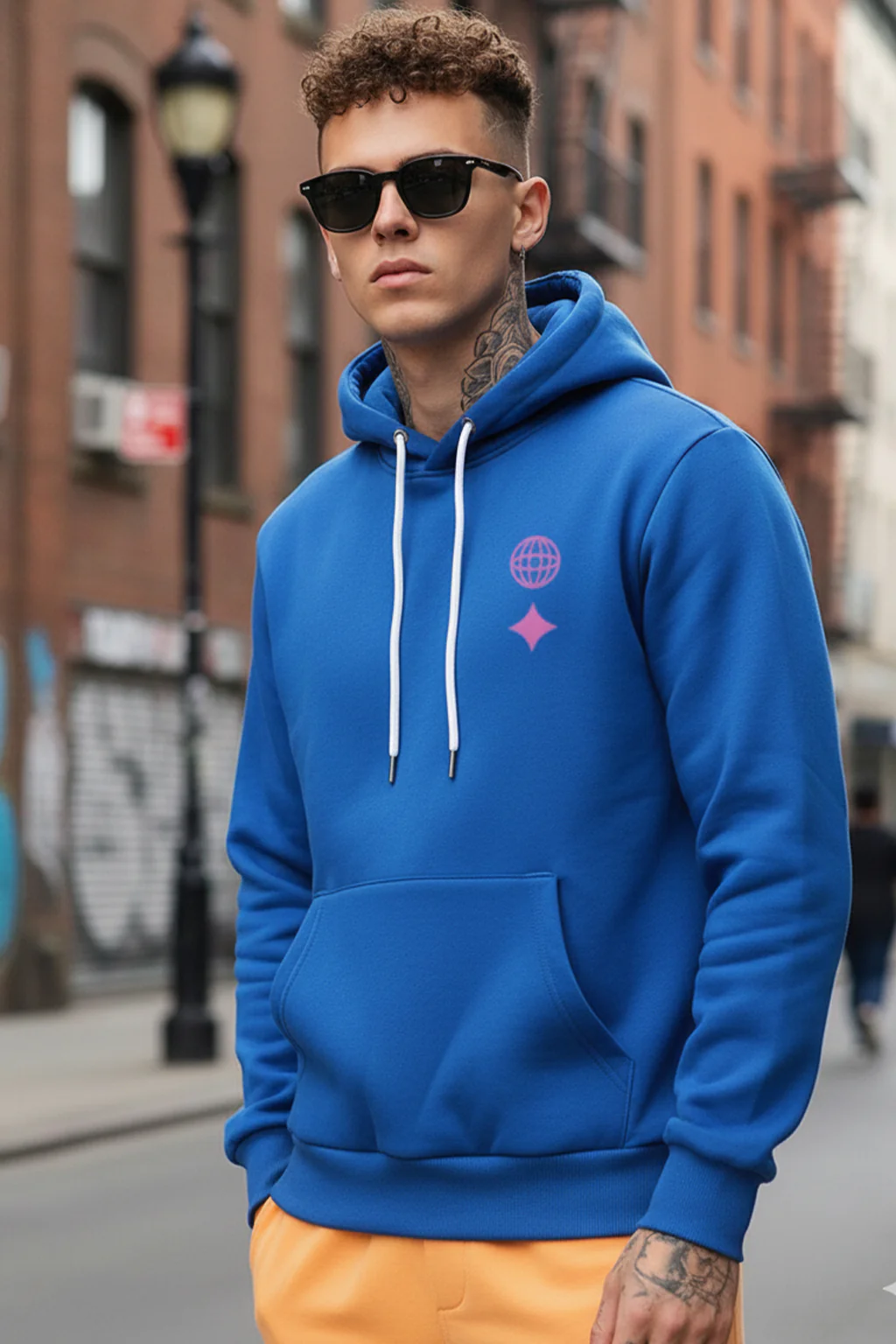 Royal Blue Men's Printed Regular Fit Hoodie - Image 6