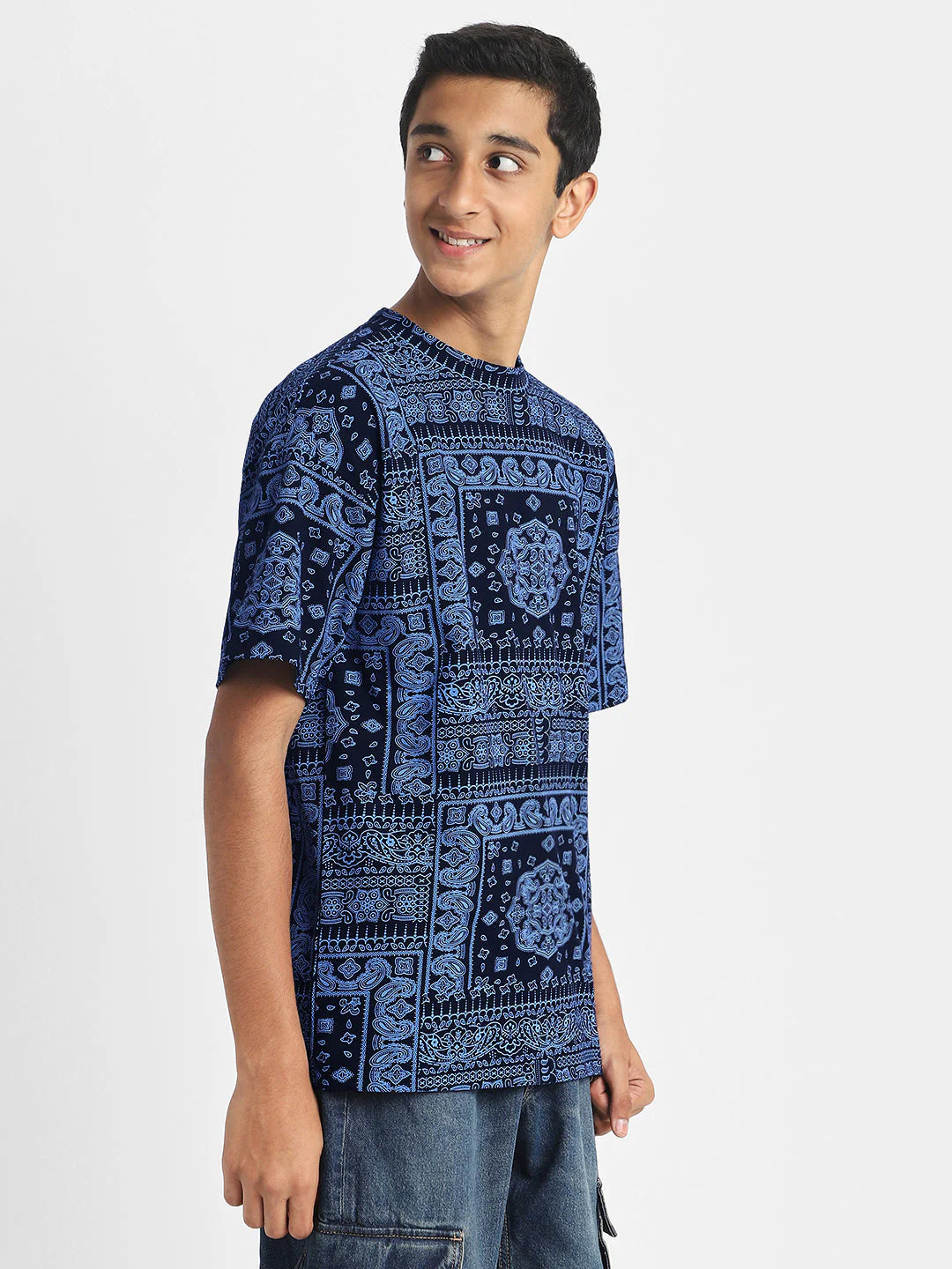 Navy Oversized Paisley Printed Boys T-shirt - Image 4
