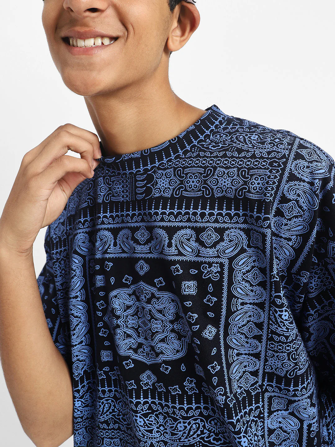 Navy Oversized Paisley Printed Boys T-shirt - Image 6