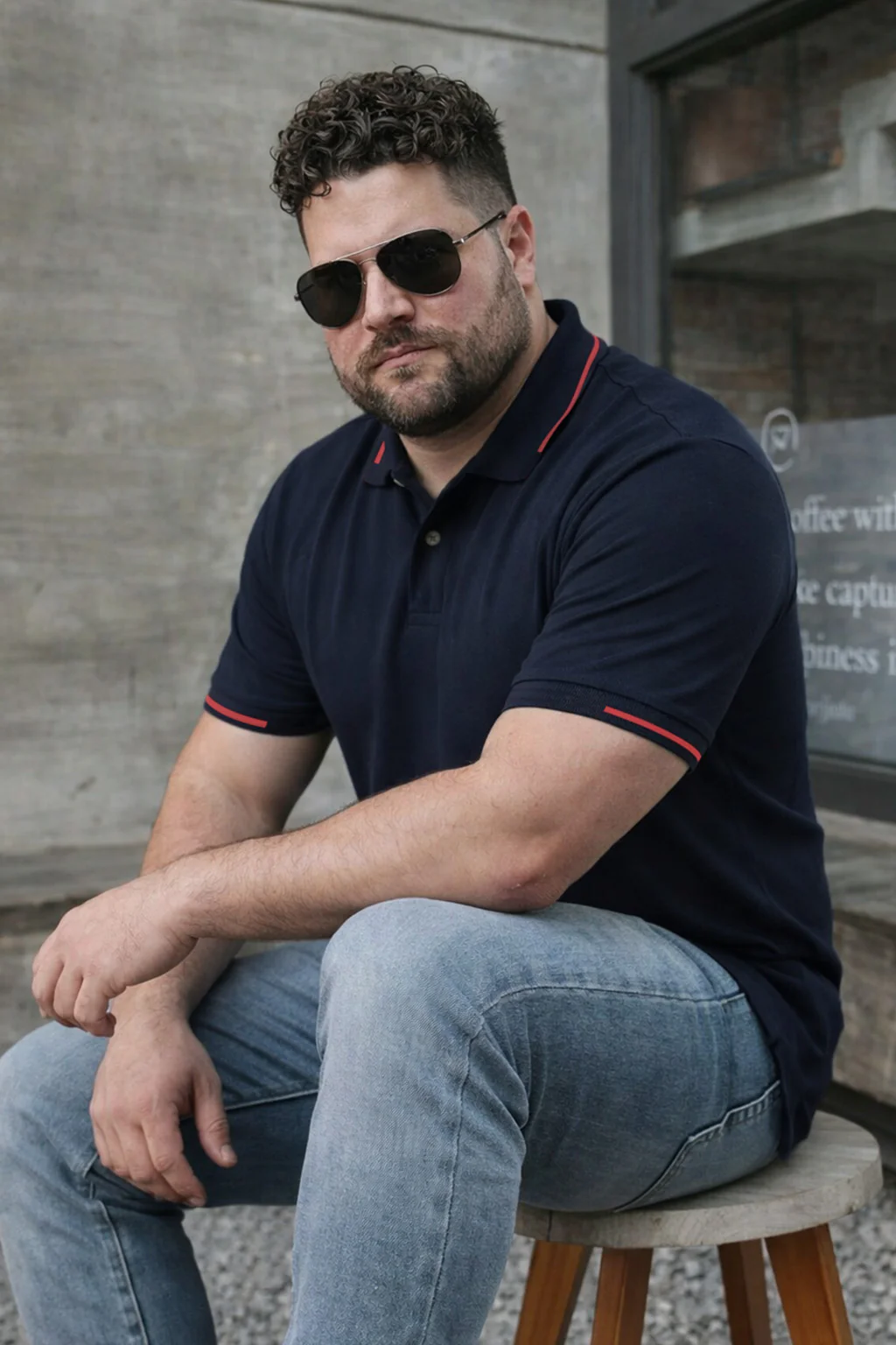 Navy Pique Stripe Collar Plus Size Tipping Polo T-shirt
