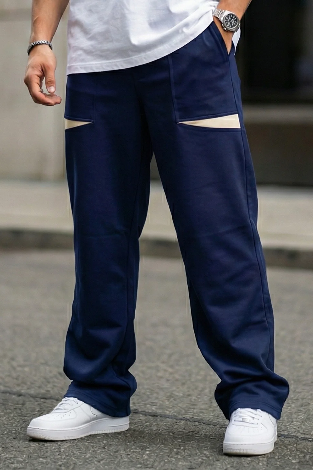 Navy Plain Everyday Loose Fit Exclusive Knitted Cargo