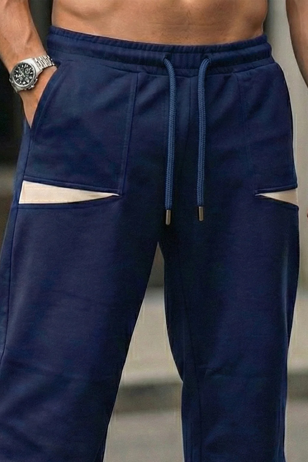 Navy Plain Everyday Loose Fit Exclusive Knitted Cargo - Image 3