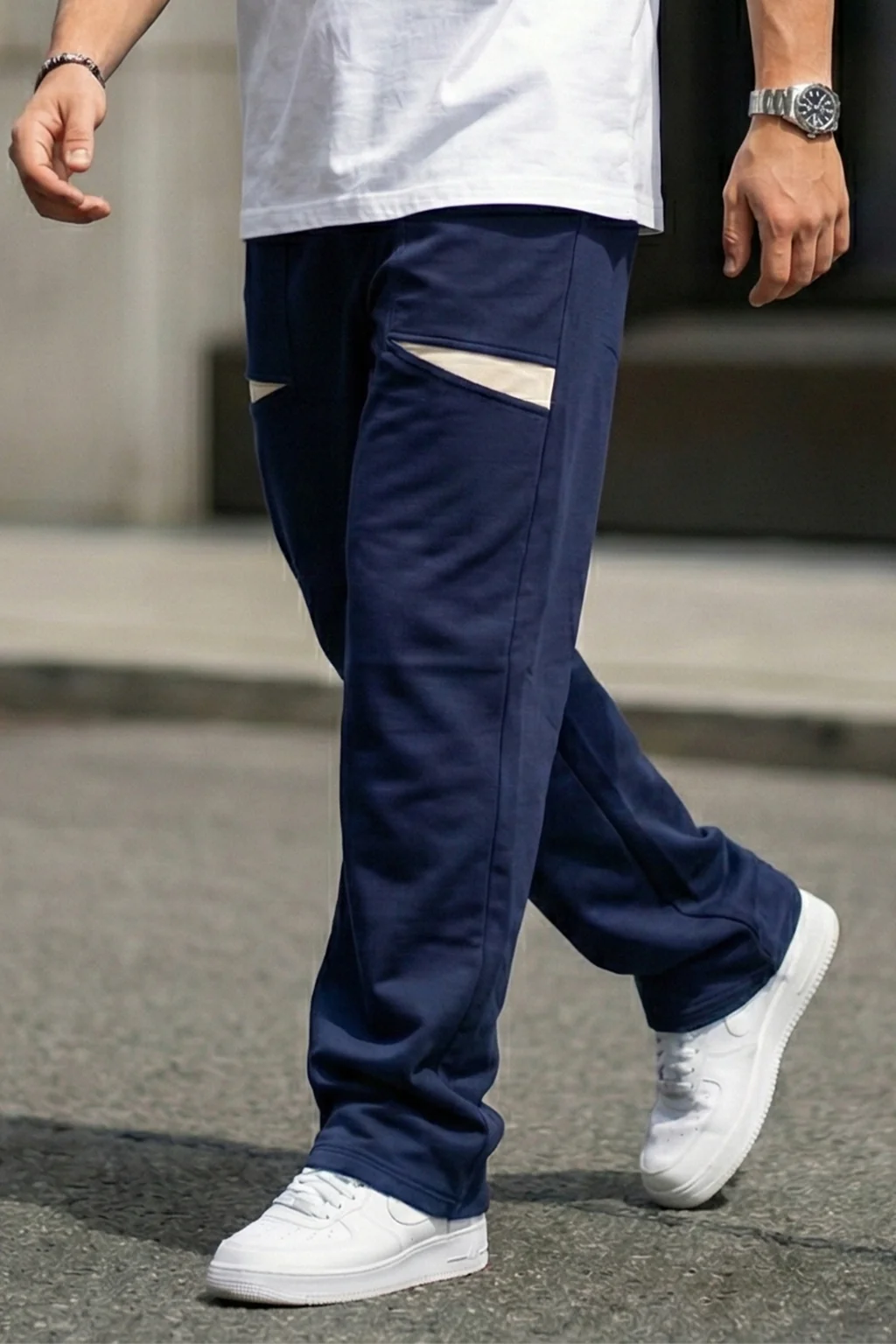 Navy Plain Everyday Loose Fit Exclusive Knitted Cargo - Image 4