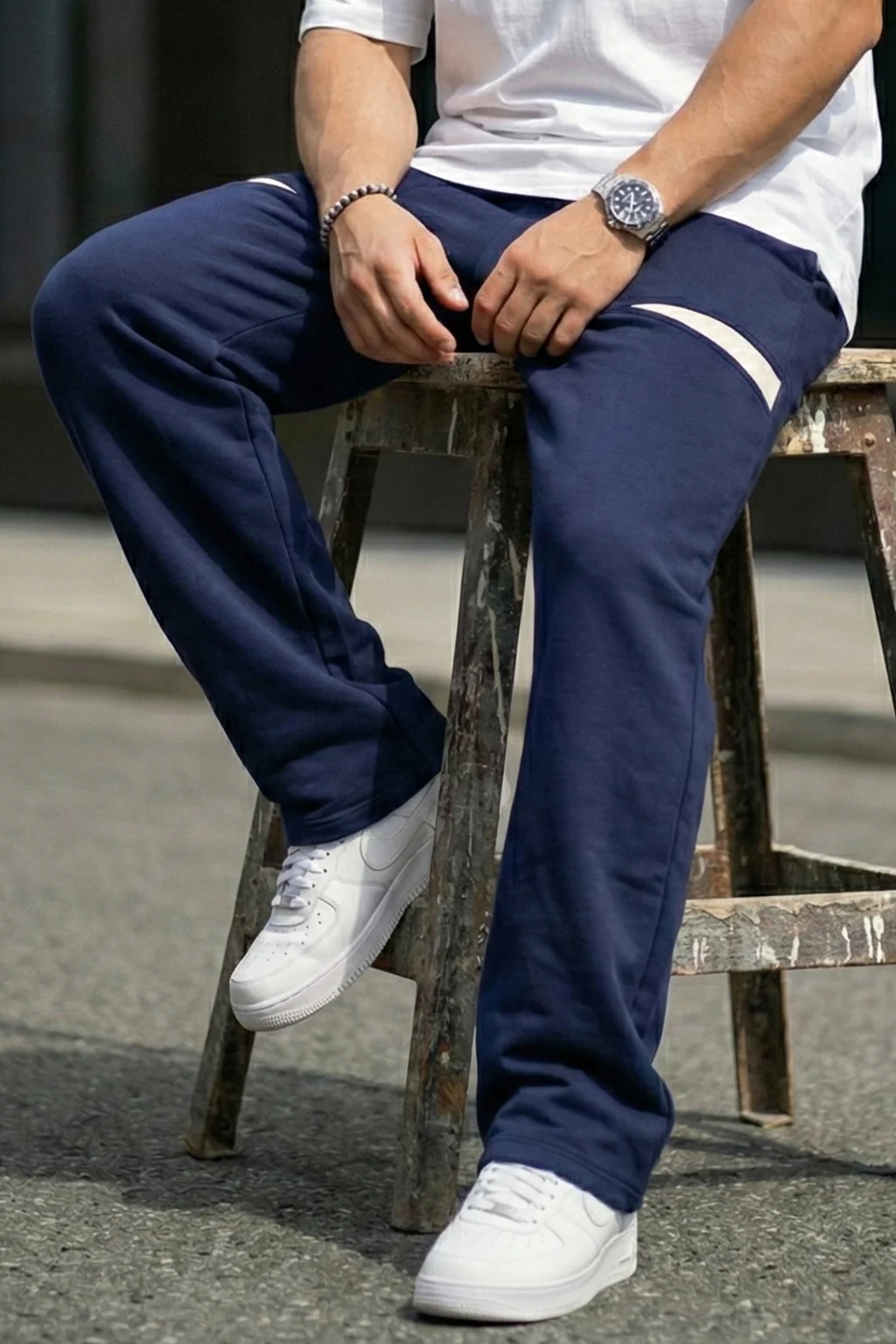 Navy Plain Everyday Loose Fit Exclusive Knitted Cargo - Image 5