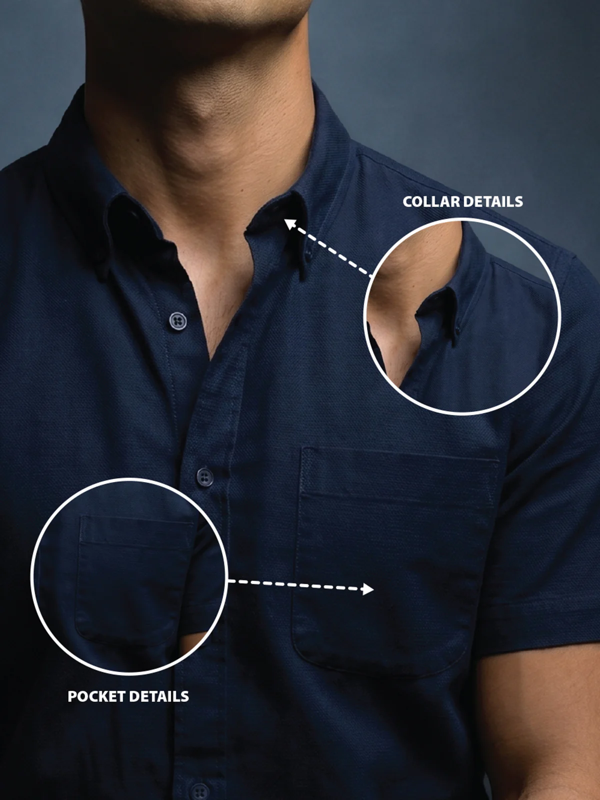 Navy Plain Regular Fit Half Sleeve Single Pocket Exclusive Shirt - Image 2