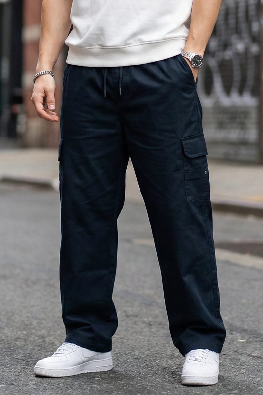 Navy Pure Cotton Baggy Fit 4 Pocket Cargo - Image 2