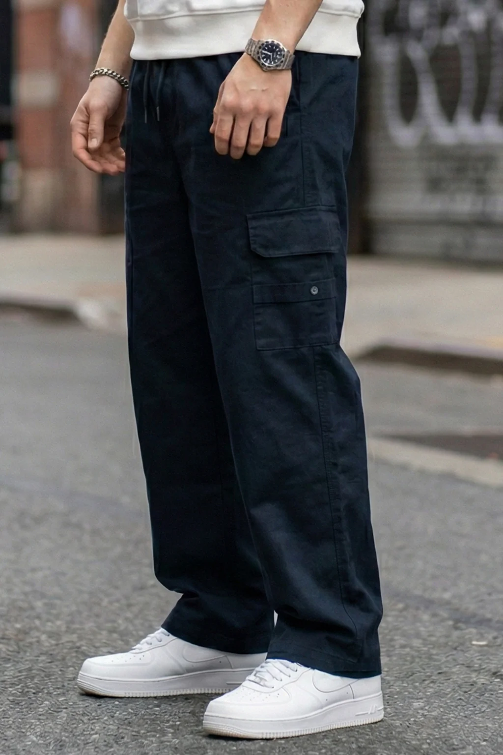 Navy Pure Cotton Baggy Fit 4 Pocket Cargo - Image 3