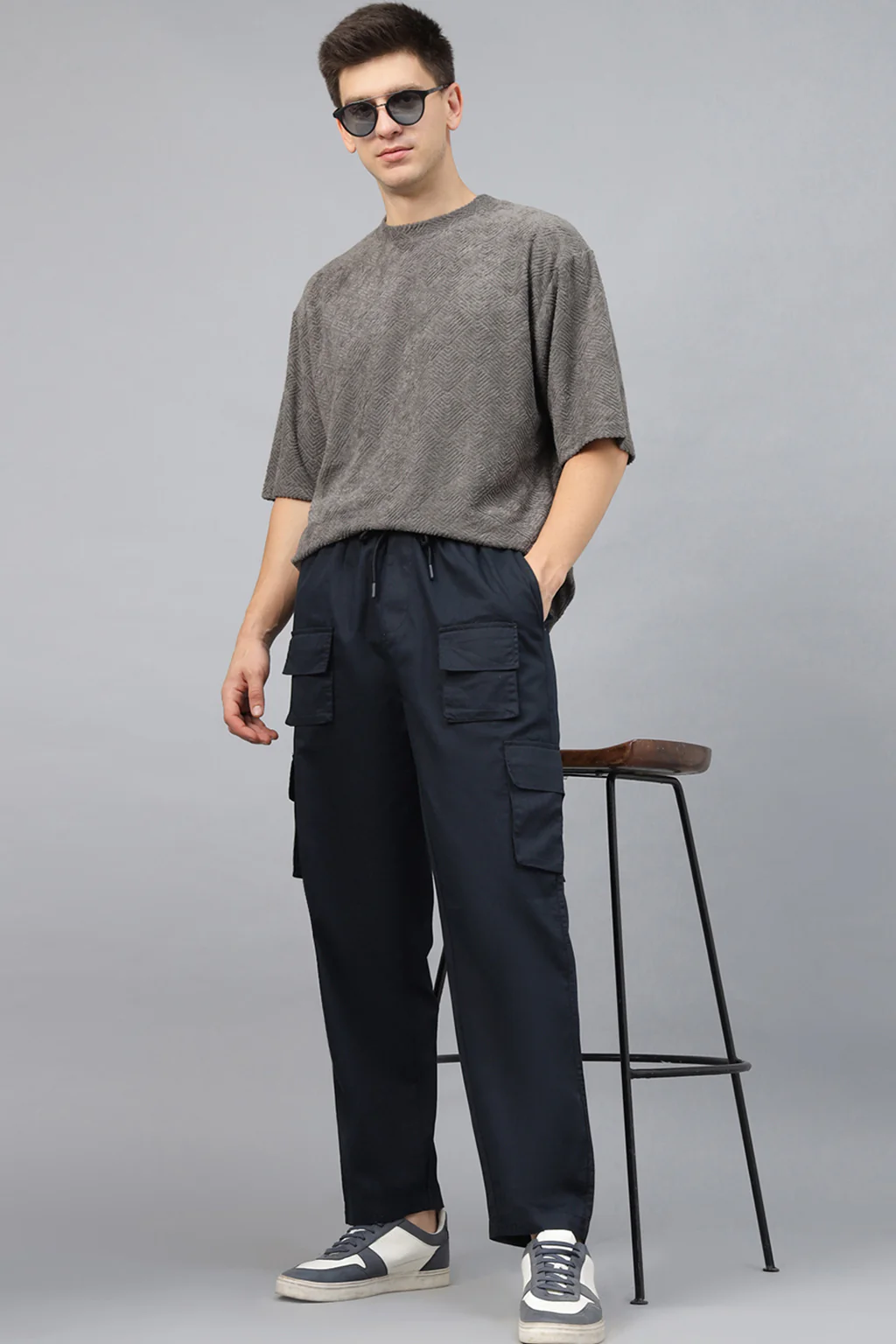 Navy Pure Cotton Baggy Fit 6 Pocket Cargo - Image 4