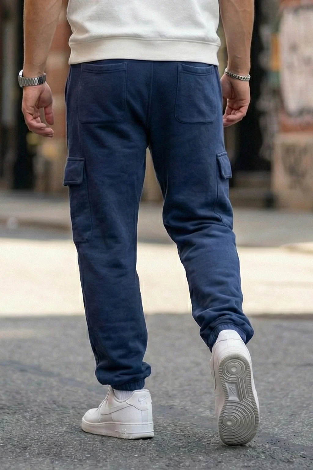 Navy Solid Baggy Fit Cargo Joggers - Image 4