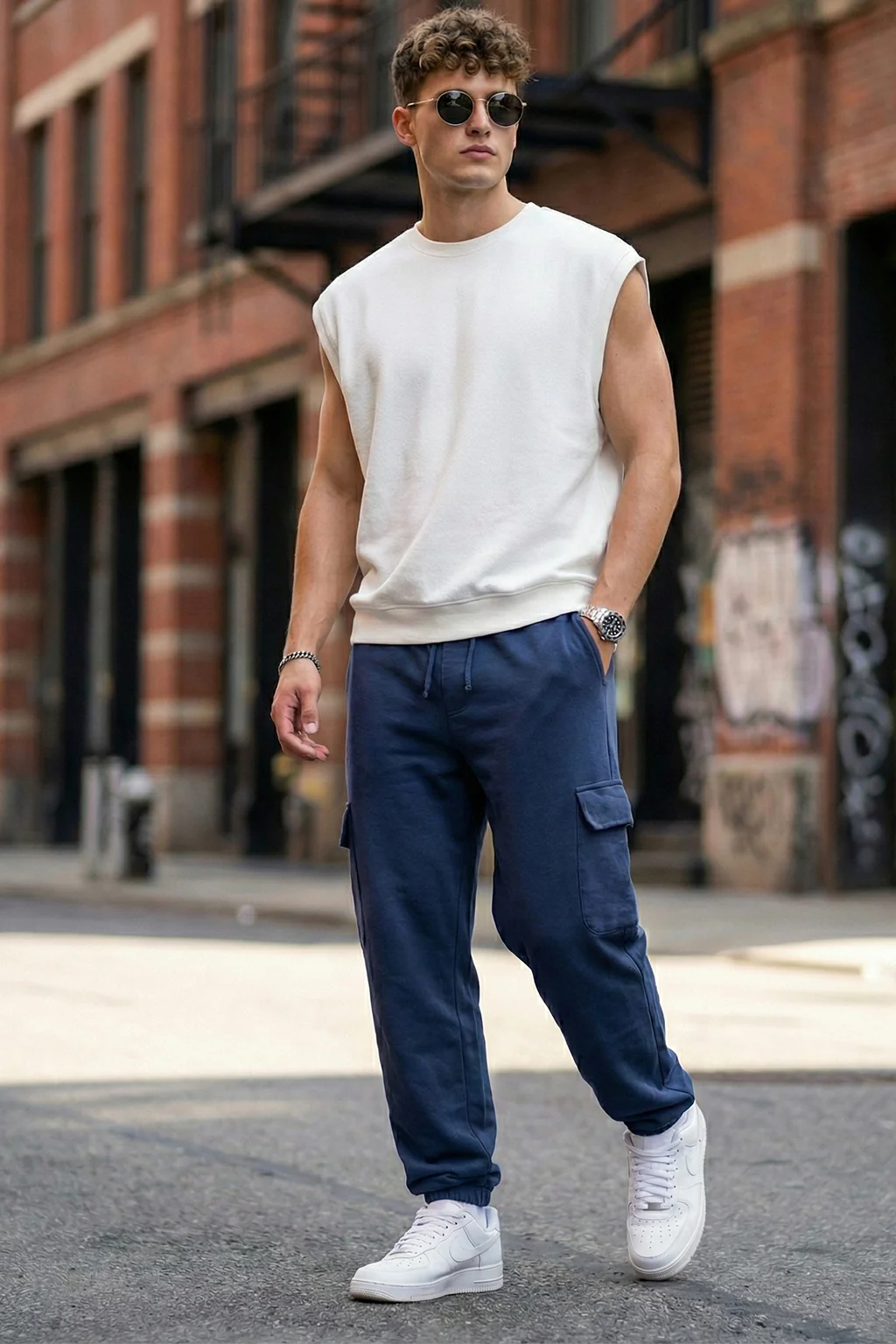 Navy Solid Baggy Fit Cargo Joggers - Image 5