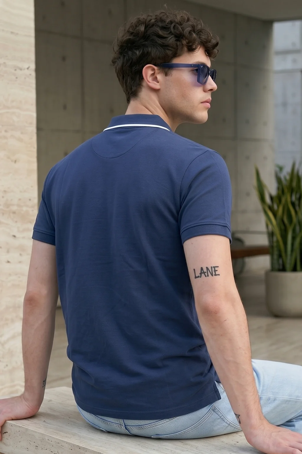 Navy Tipped Regular Fit Exclusive Pique Lycra Polo T-Shirt - Image 4
