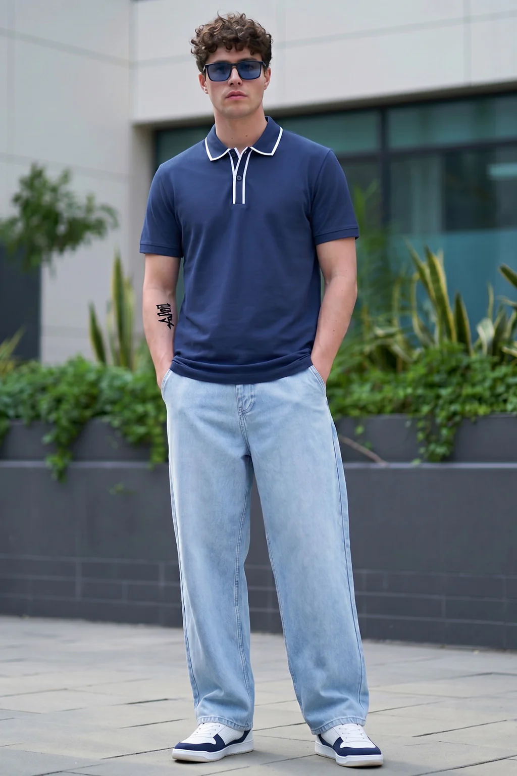 Navy Tipped Regular Fit Exclusive Pique Lycra Polo T-Shirt - Image 5