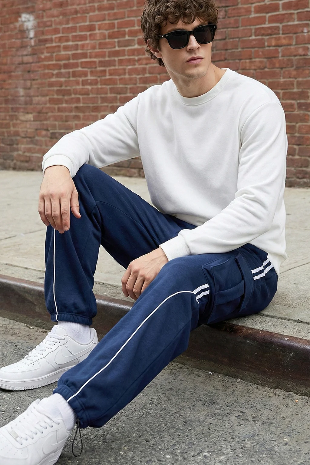 Navy and White Side Stripe Exclusive Knitted Cargo - Image 4