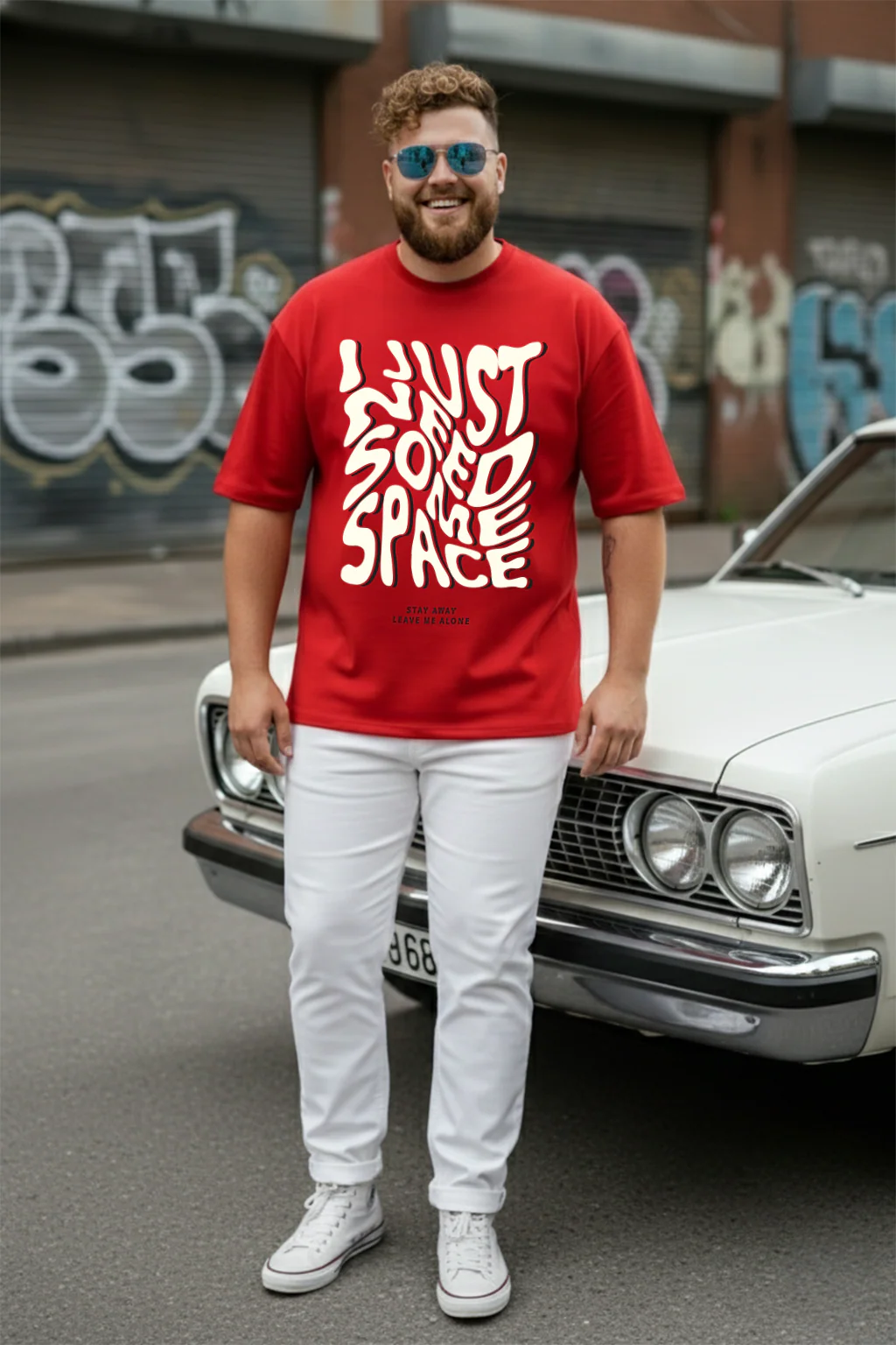 Need Some Space Red Graphic Printed Plus Size T-shirt - Image 4