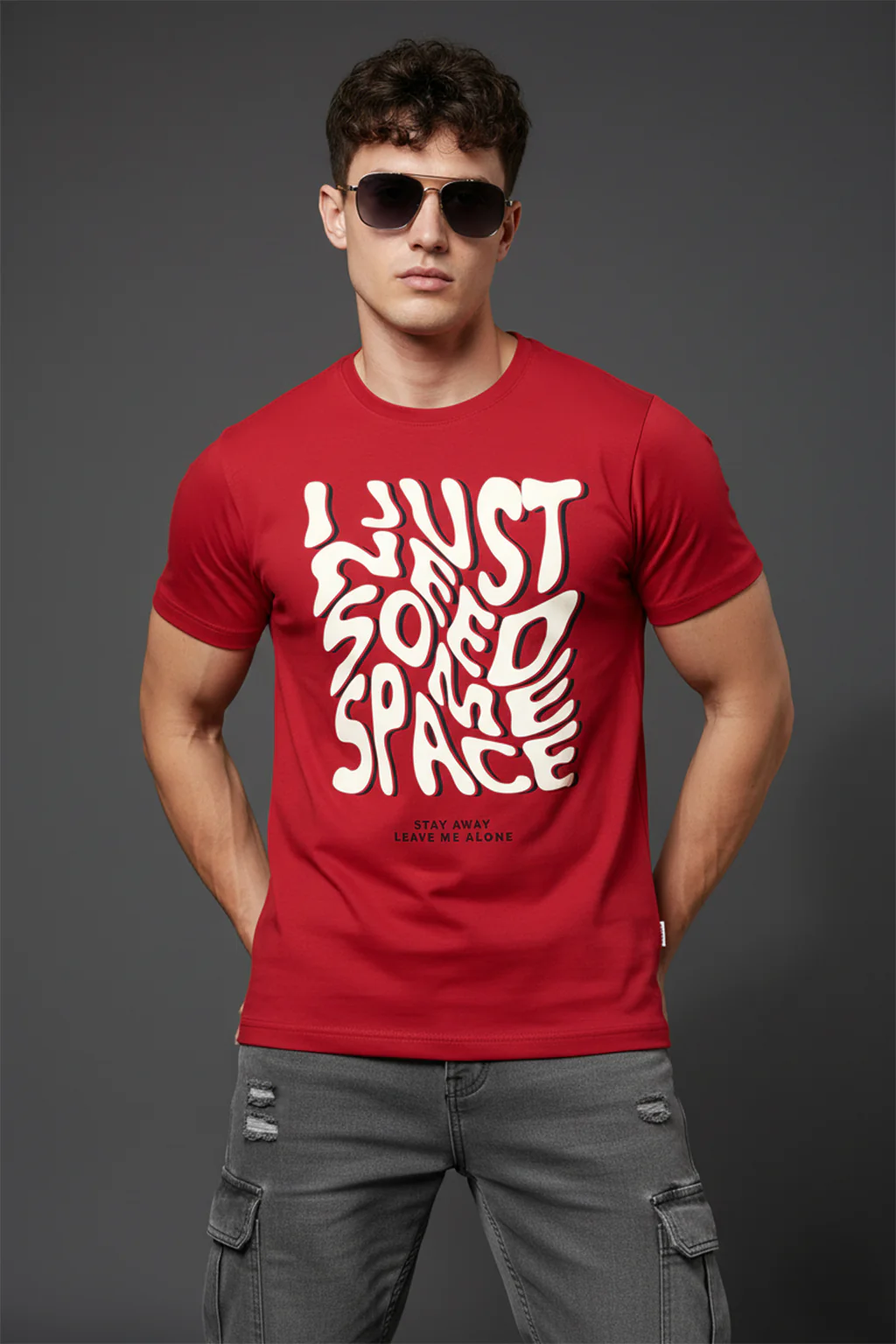 Need Some Space Red Regular Fit Printed T-shirt - Image 3