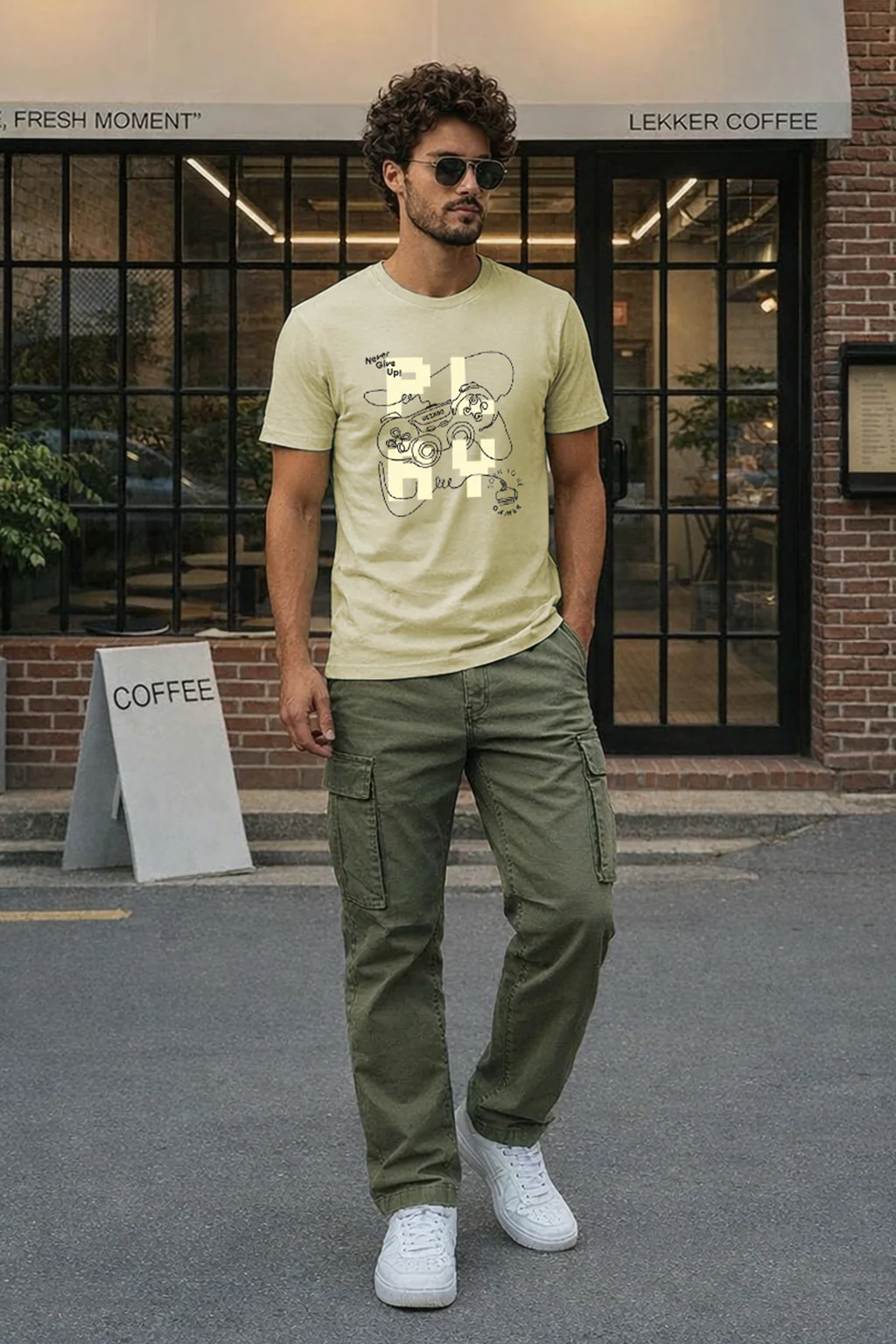 Never Give Up Green Regular Fit Printed T-shirt - Image 5