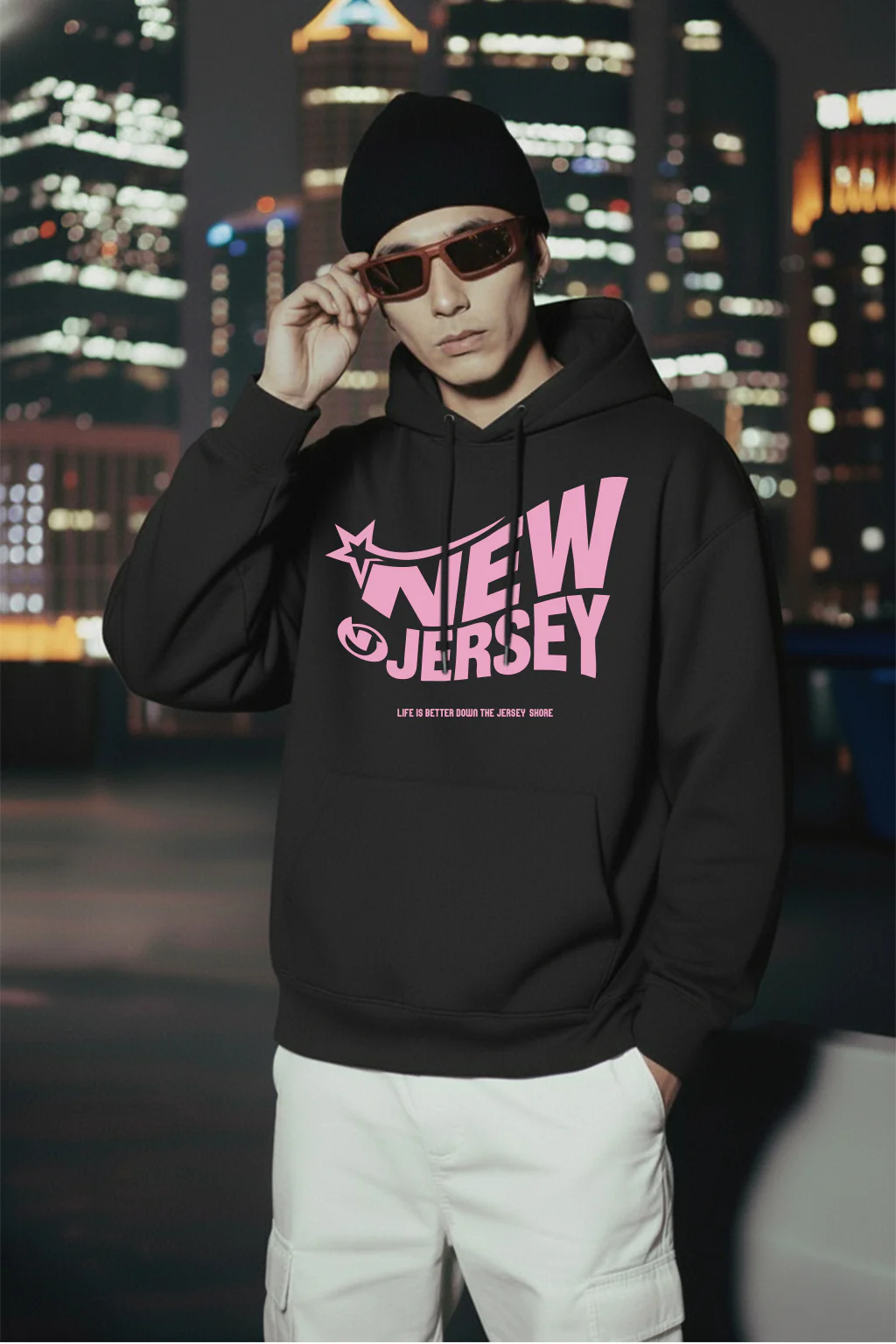 New Jersey Dark Grey Oversized Printed Hoodie - Image 4