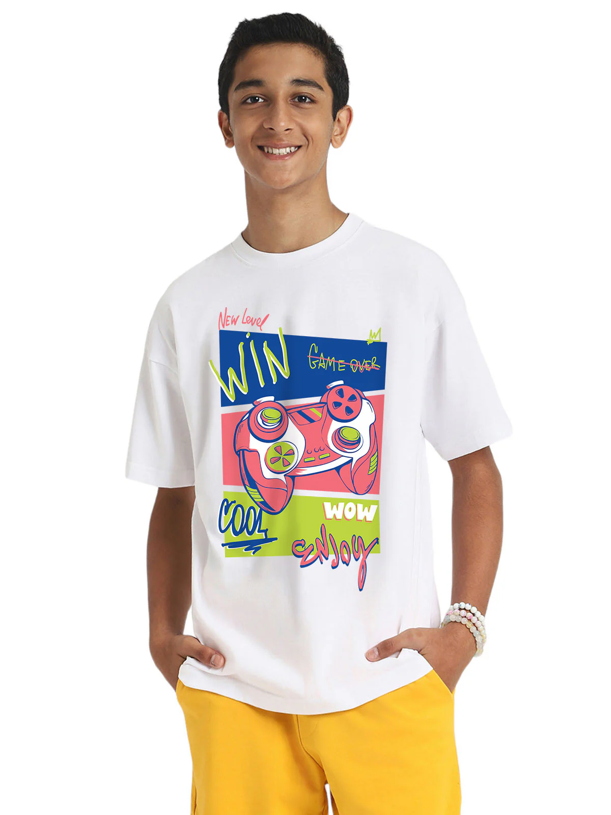 New Level Win White Oversized Graphic Printed Boys T-shirt - Image 2
