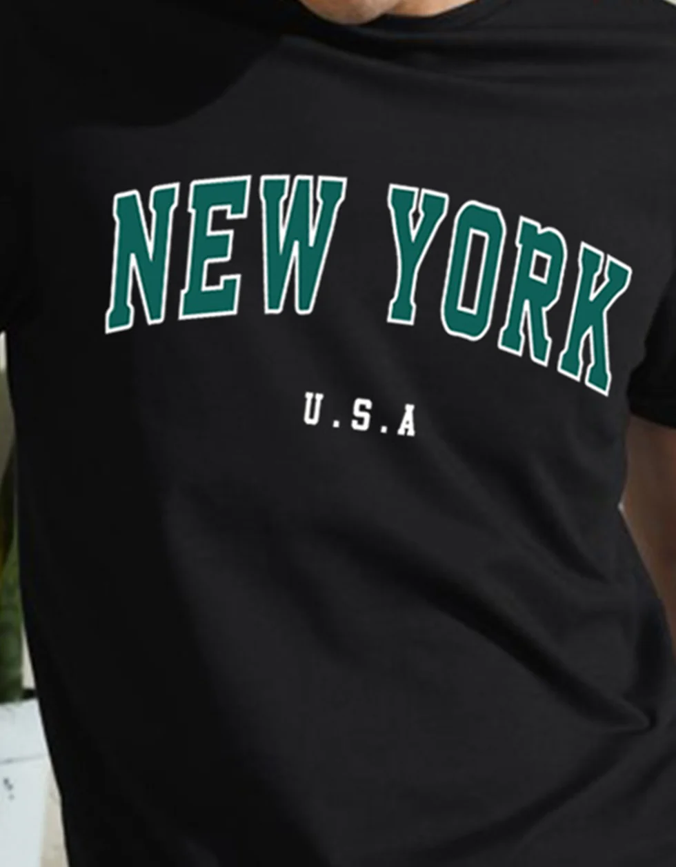 New York Black Regular Fit Printed T-shirt - Image 4