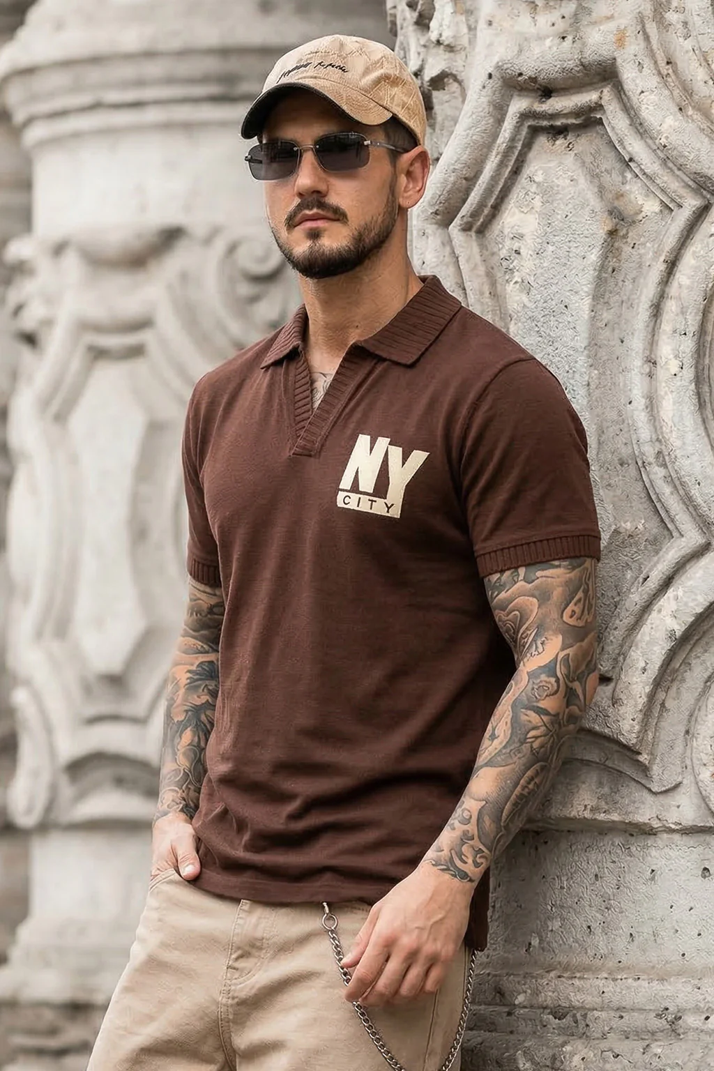 New York Chocolate Rib Collar Economic Regular Fit Pique Polo - Image 3