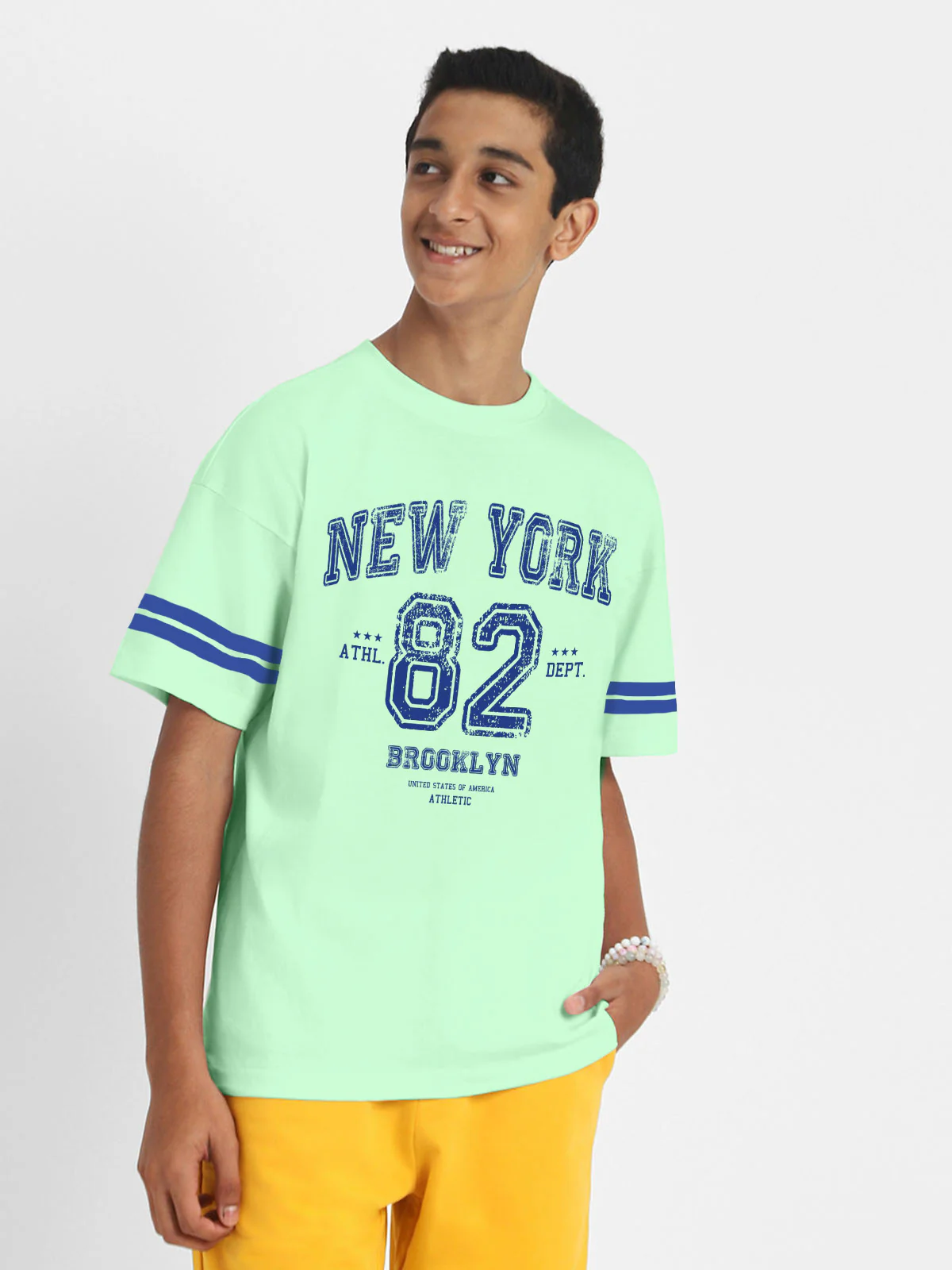 New York Mint Green Oversized Graphic Printed Boys T-shirt - Image 3