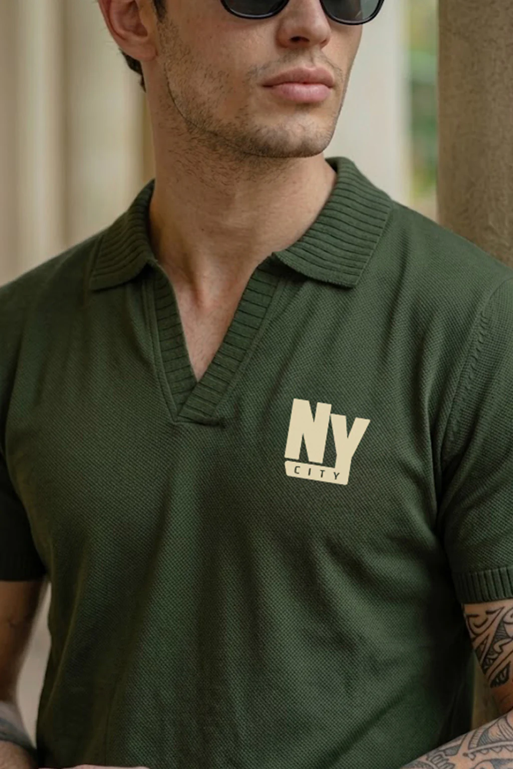 New York Olive Rib Collar Economic Regular Fit Pique Polo - Image 2
