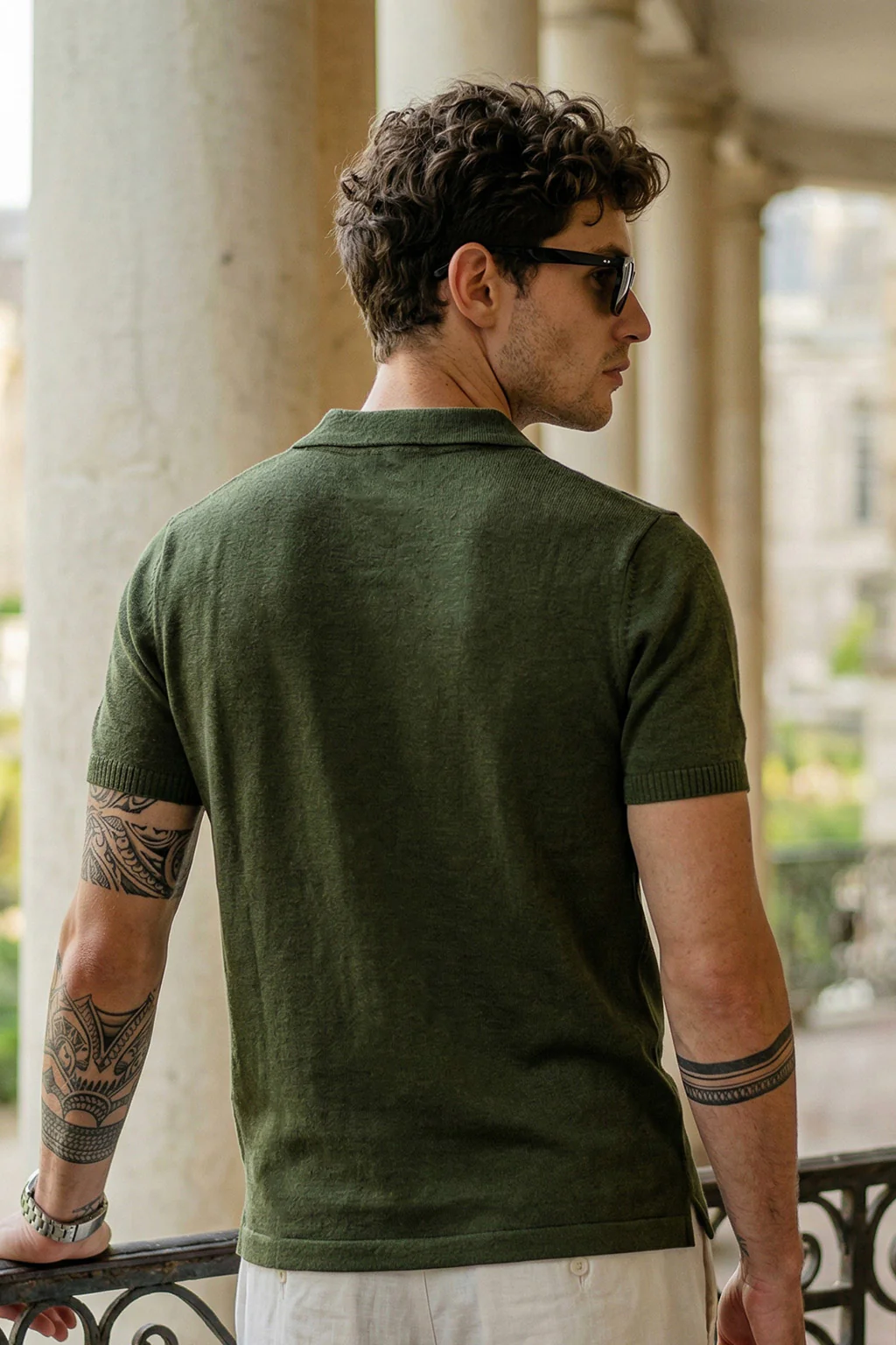 New York Olive Rib Collar Economic Regular Fit Pique Polo - Image 5