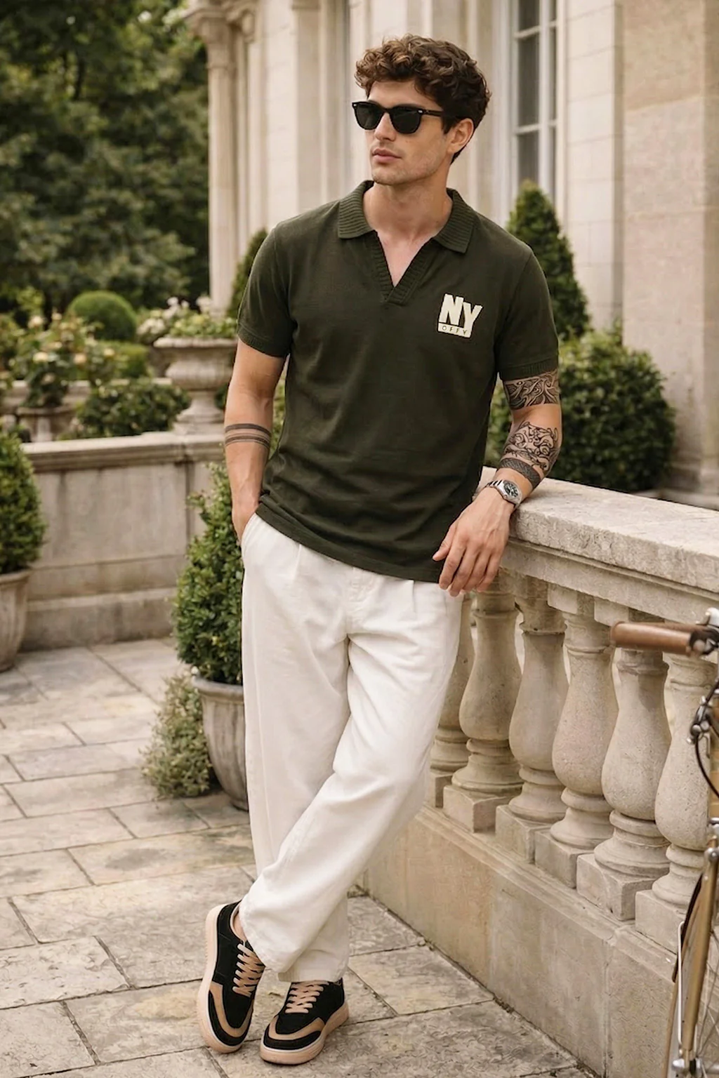New York Olive Rib Collar Economic Regular Fit Pique Polo - Image 6
