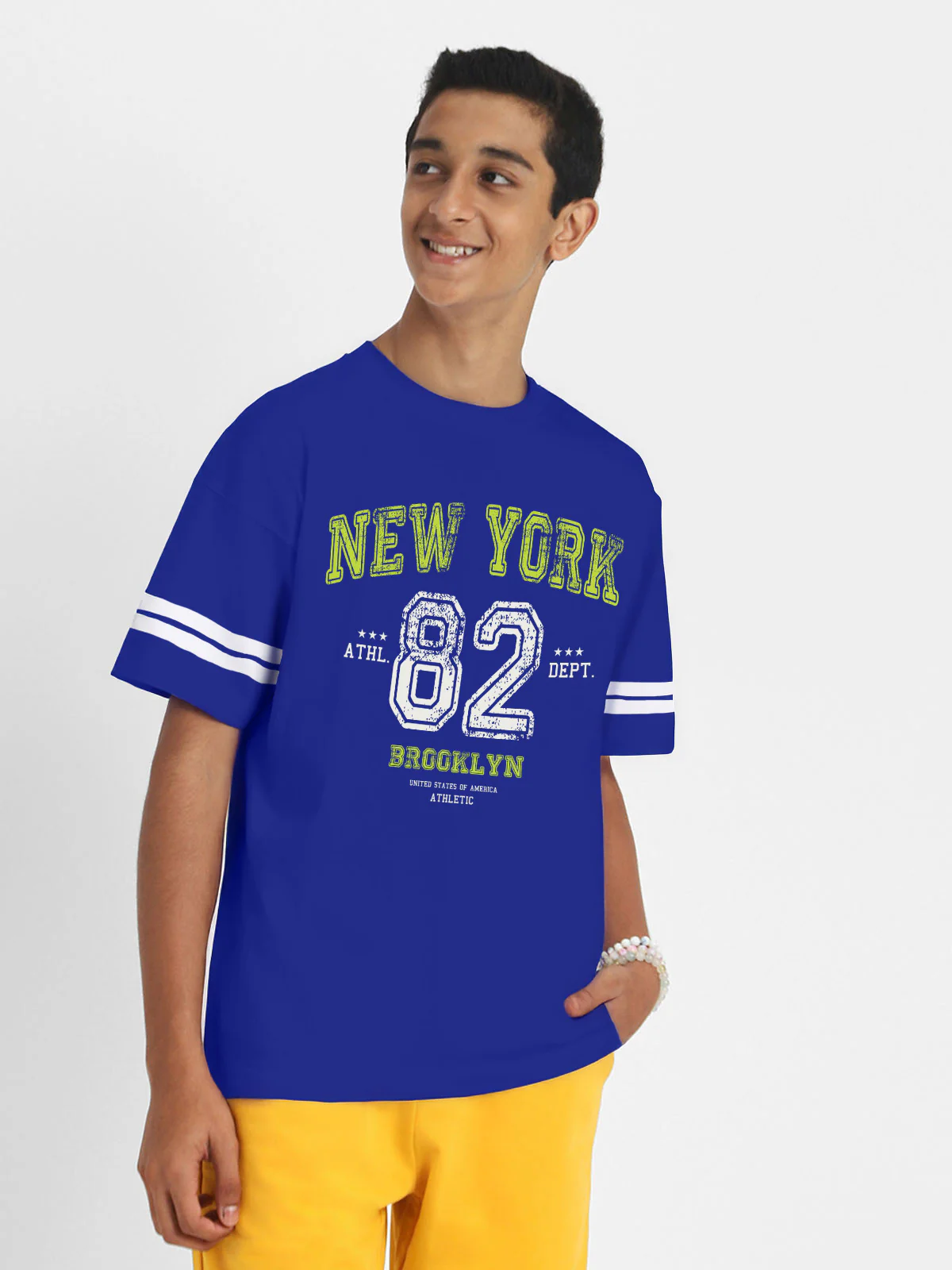 New York Royalblue Oversized Graphic Printed Boys T-shirt - Image 3