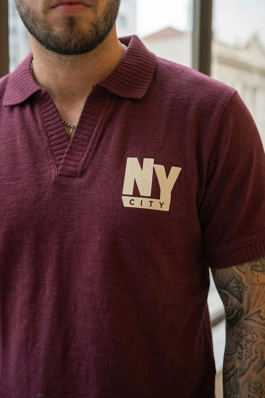 New York Wine Rib Collar Economic Regular Fit Pique Polo - Image 2