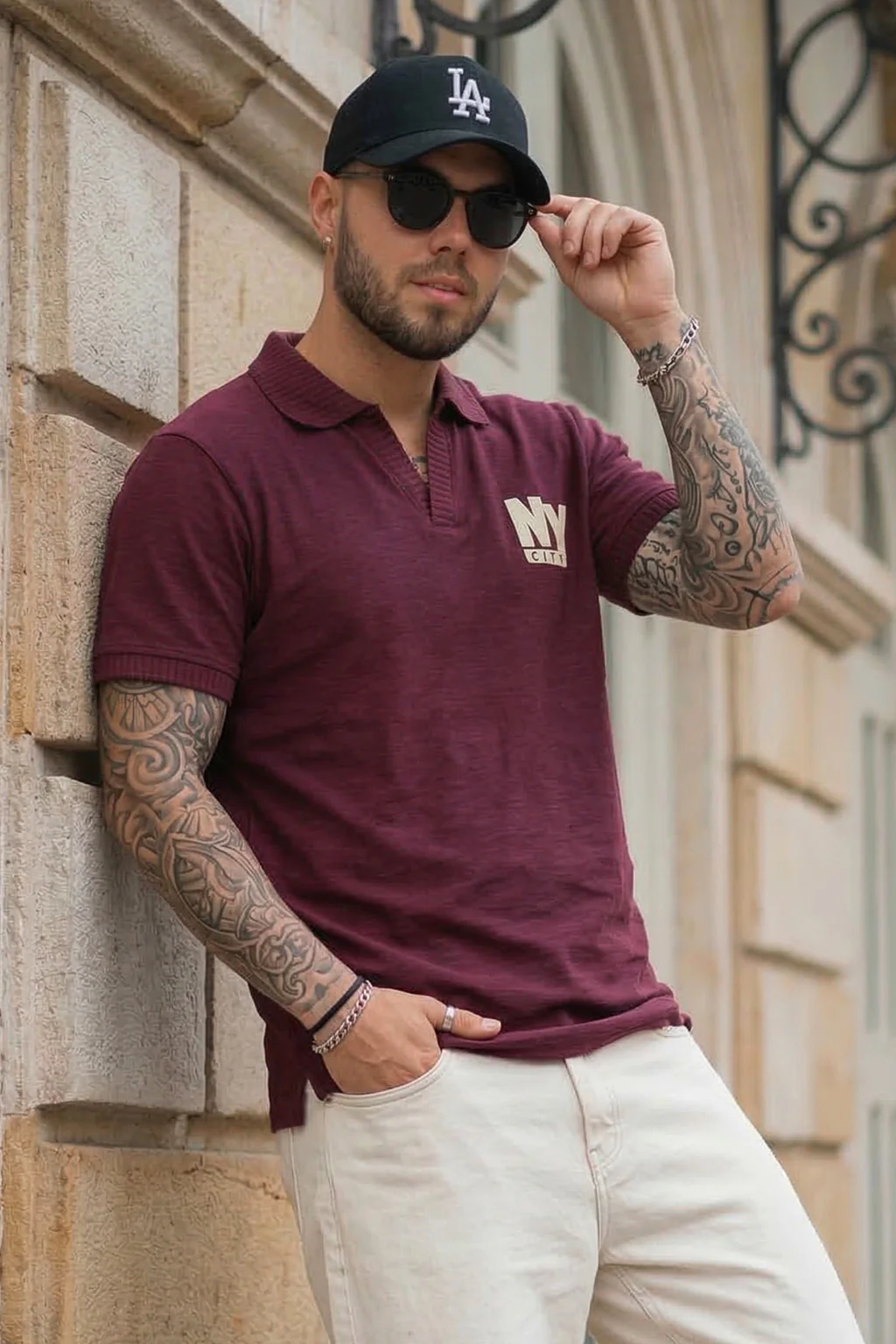 New York Wine Rib Collar Economic Regular Fit Pique Polo - Image 3