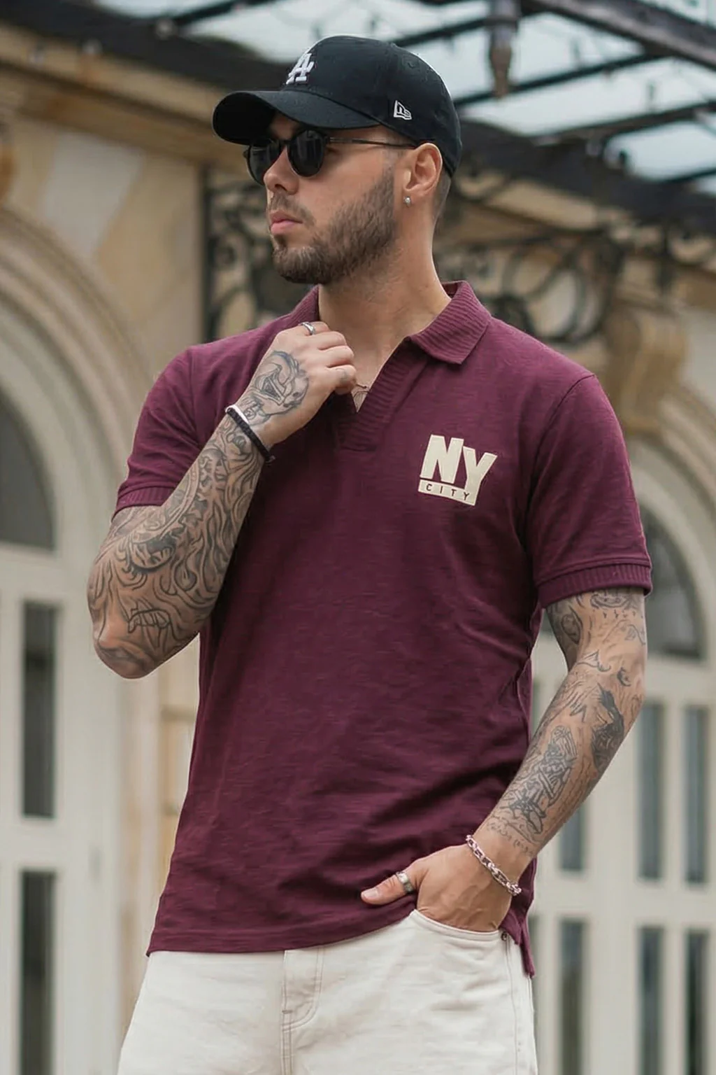 New York Wine Rib Collar Economic Regular Fit Pique Polo - Image 5