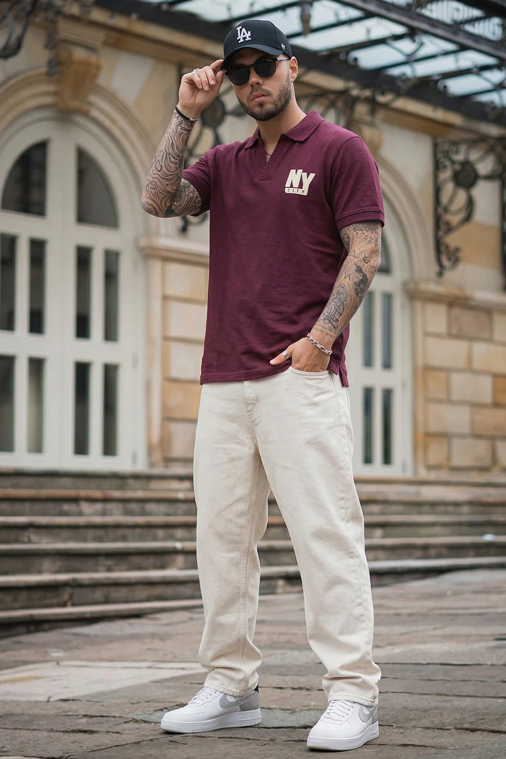 New York Wine Rib Collar Economic Regular Fit Pique Polo - Image 6