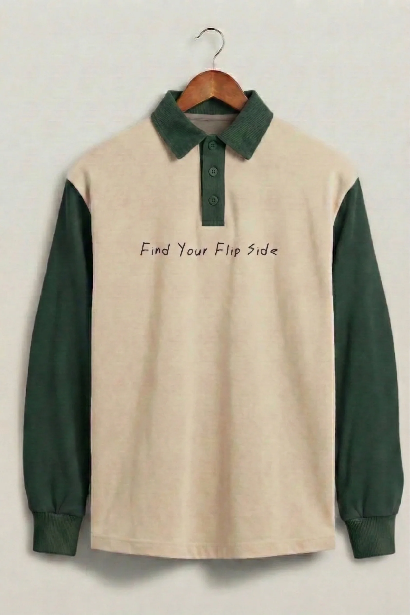 Normal Is Boring Beige & Olive Oversized Full Sleeve Exclusive Polo T-shirt - Image 4