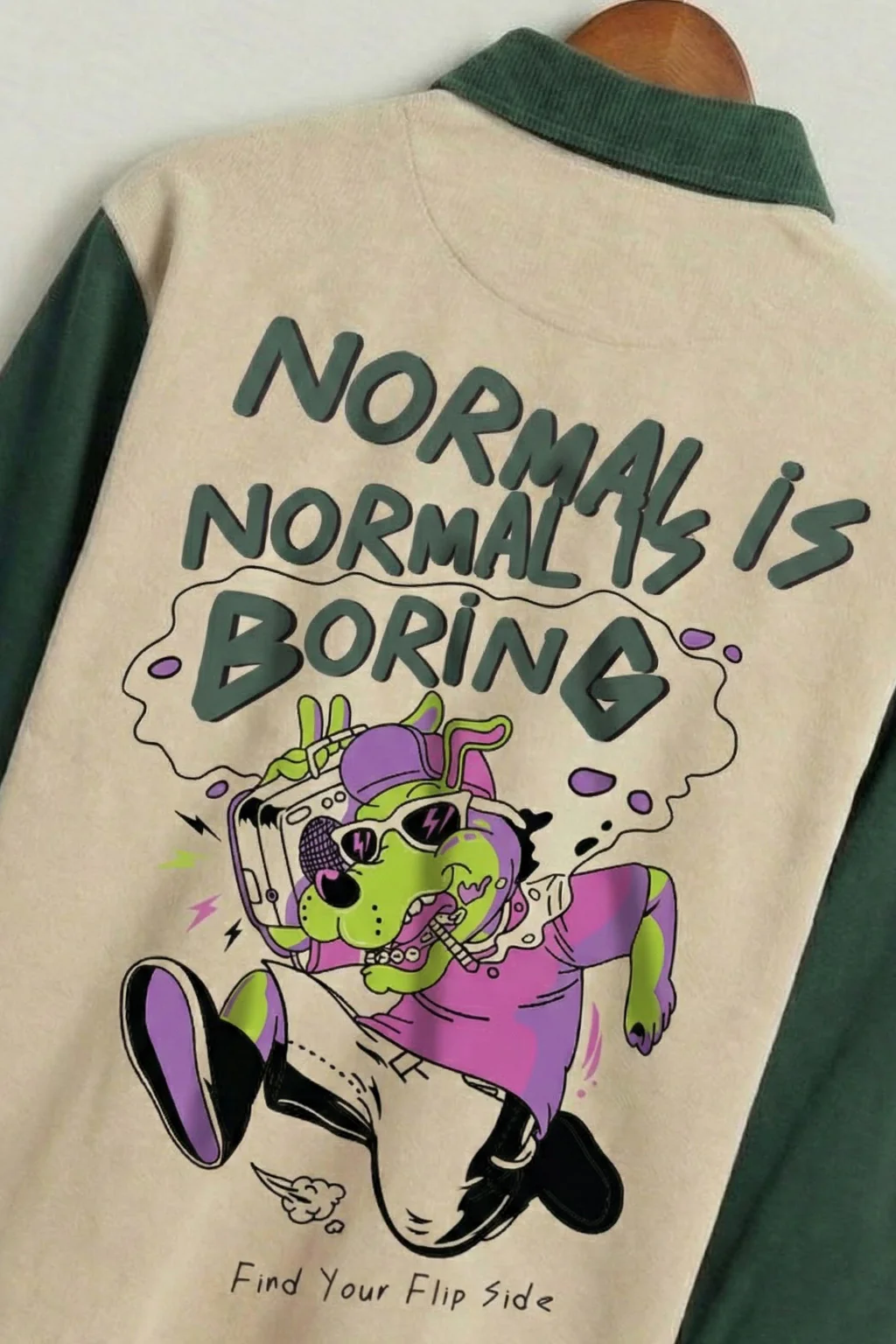 Normal Is Boring Beige & Olive Oversized Full Sleeve Exclusive Polo T-shirt - Image 5