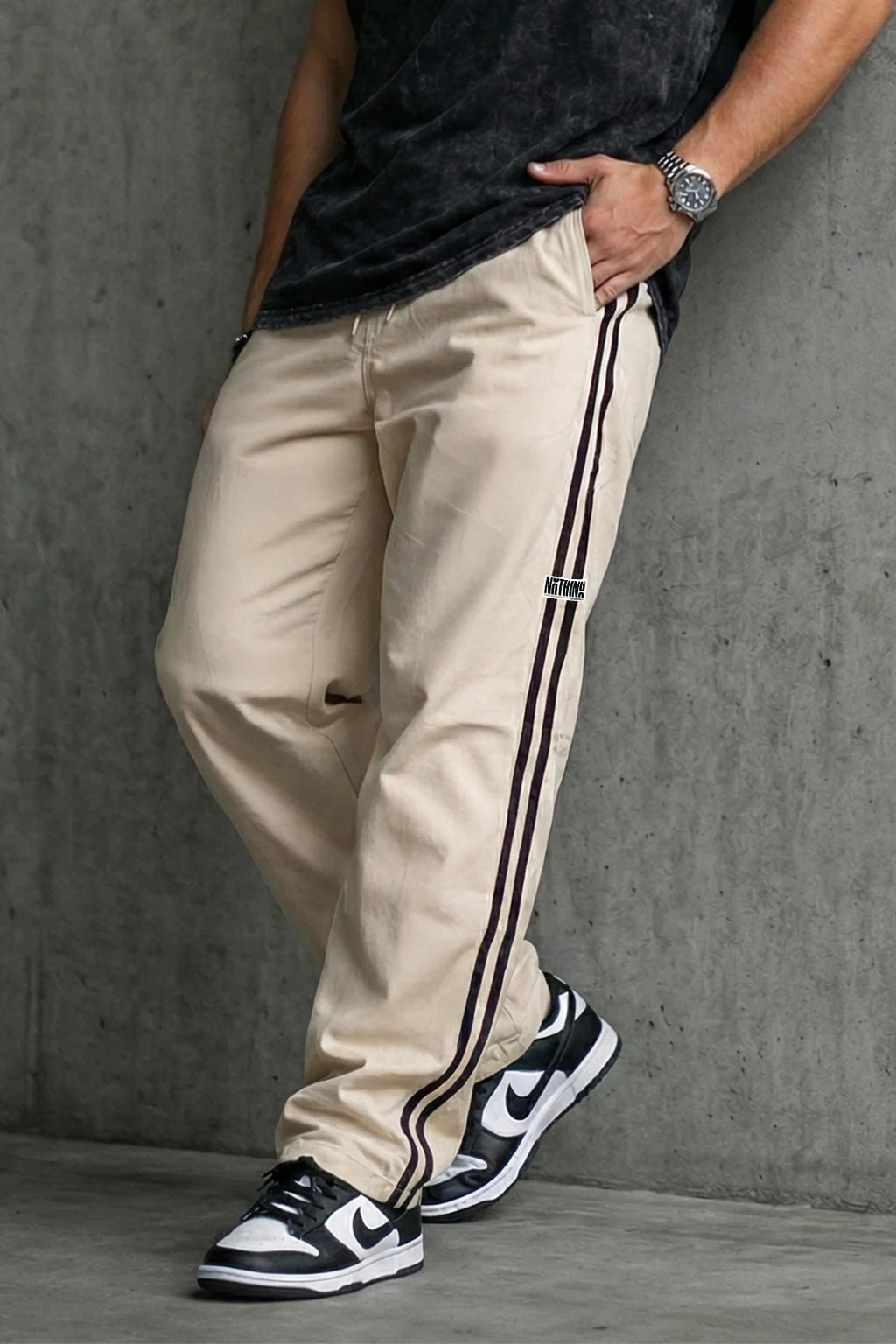 Nothing Impossible Beige Side Stripe Exclusive Knitted Cargo - Image 4