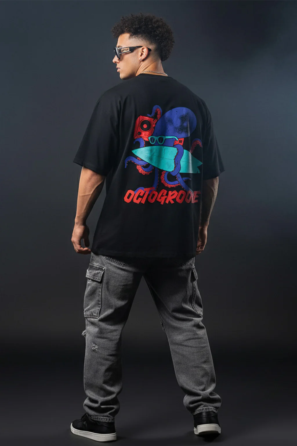 OCTOGROOVE Black Oversized Graphic Back Printed T-shirt - Image 3