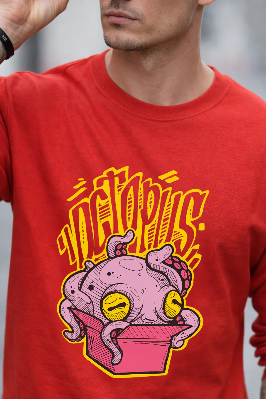 Octopus Red Full Sleeves Regular Fit Printed T-shirt - Image 2