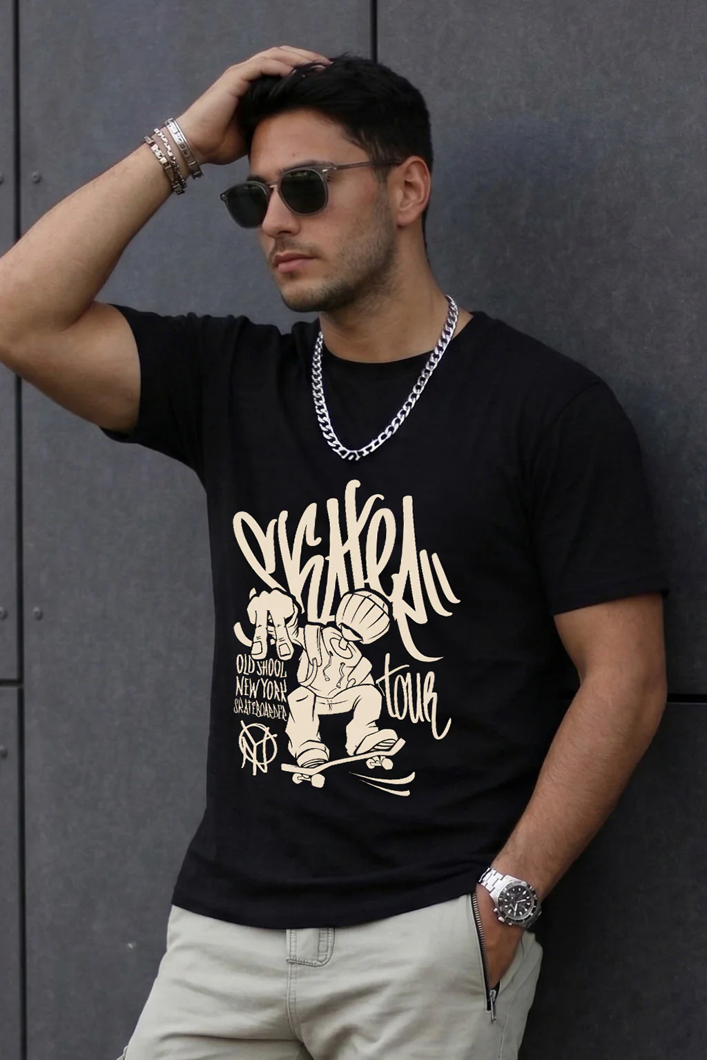 Old School Black Regular Fit Printed T-shirt - Image 3