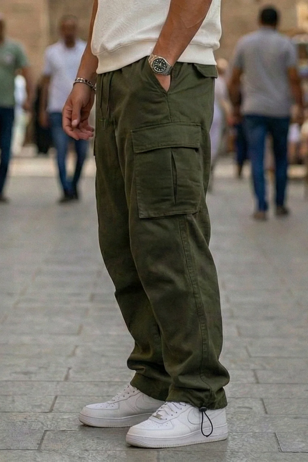 Olive 5 Pocket Woven Straight Fit Exclusive Cargo Pant With Adjustable Ankle - Image 3