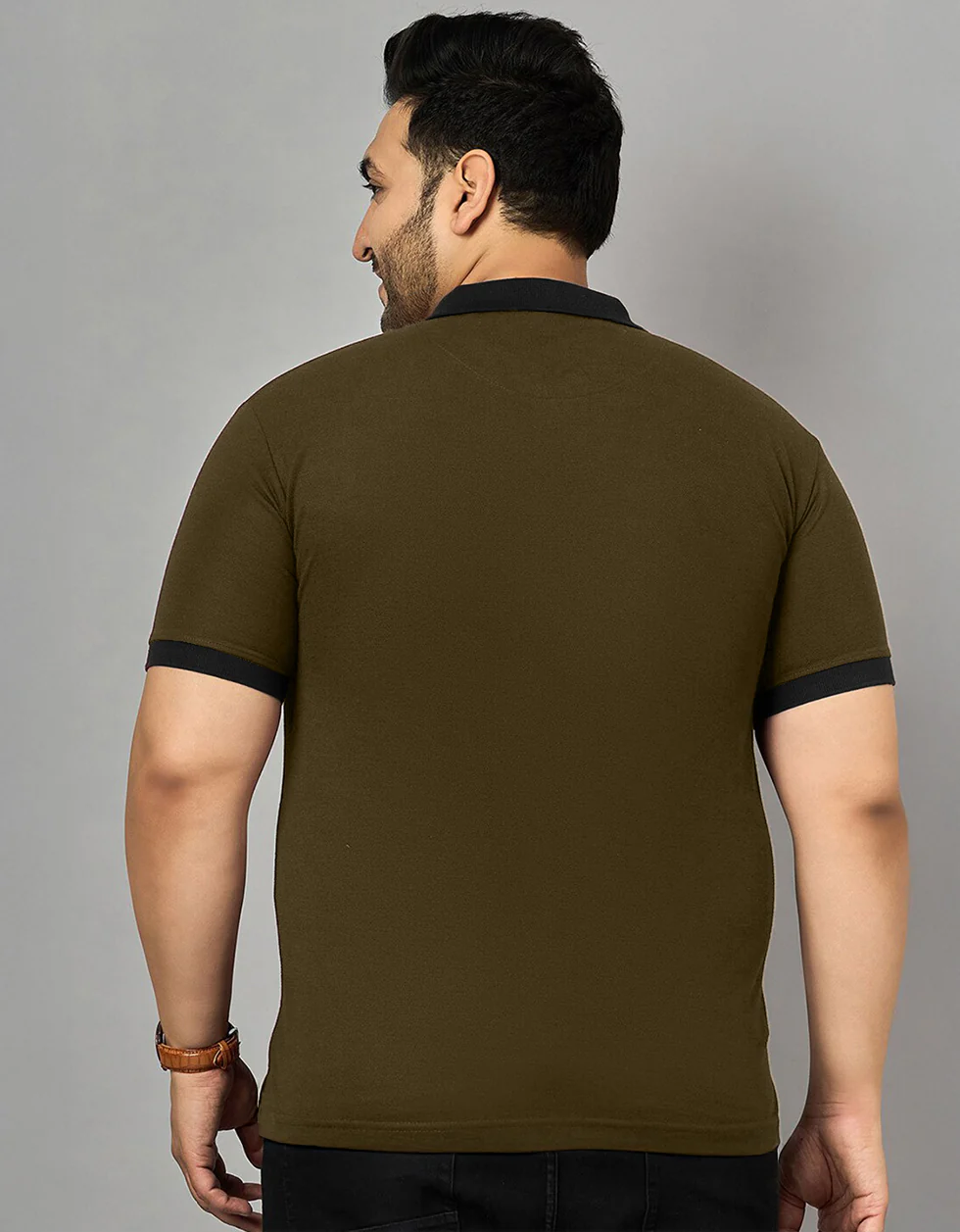 Olive And Black Striped Plus Size Polo T-shirt - Image 3
