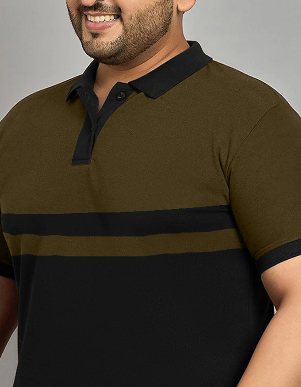 Olive And Black Striped Plus Size Polo T-shirt - Image 4