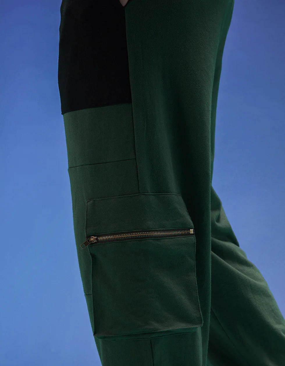 Olive and Black Zipper Detail Knitted Cargo - Image 3
