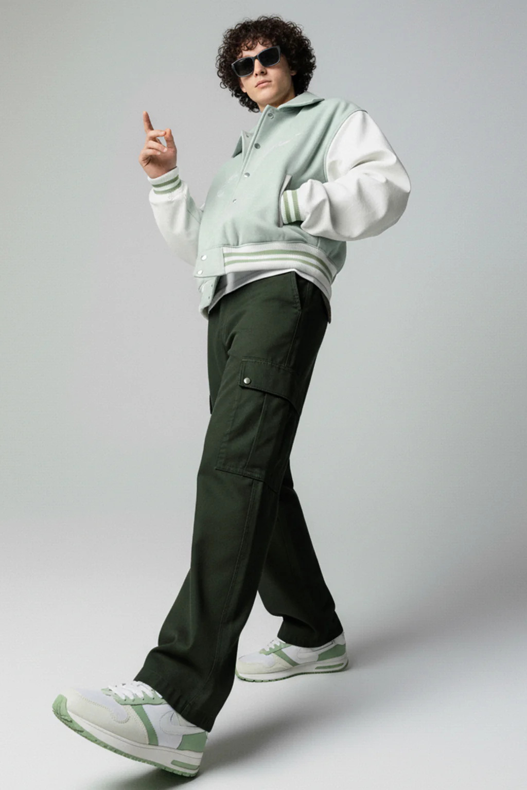 Olive Cut-n-sew Panel Woven Exclusive Cargo Pants with Rivets & Turn-up Hem - Image 2