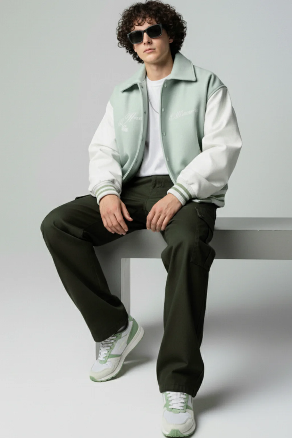 Olive Cut-n-sew Panel Woven Exclusive Cargo Pants with Rivets & Turn-up Hem - Image 4