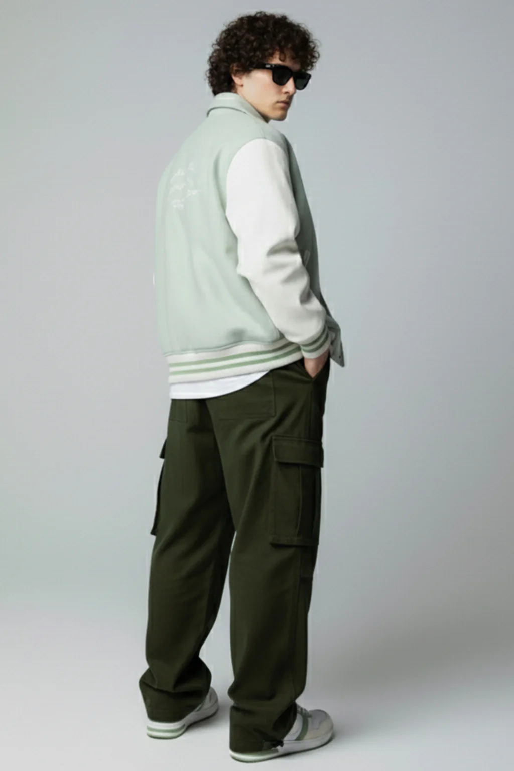 Olive Cut-n-sew Panel Woven Exclusive Cargo Pants with Rivets & Turn-up Hem - Image 5