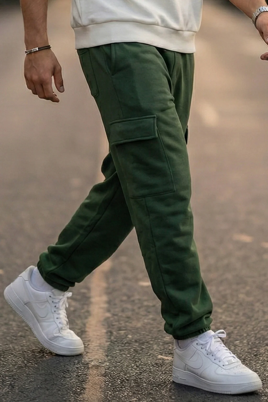 Olive Green Solid Baggy Fit Cargo Joggers - Image 3