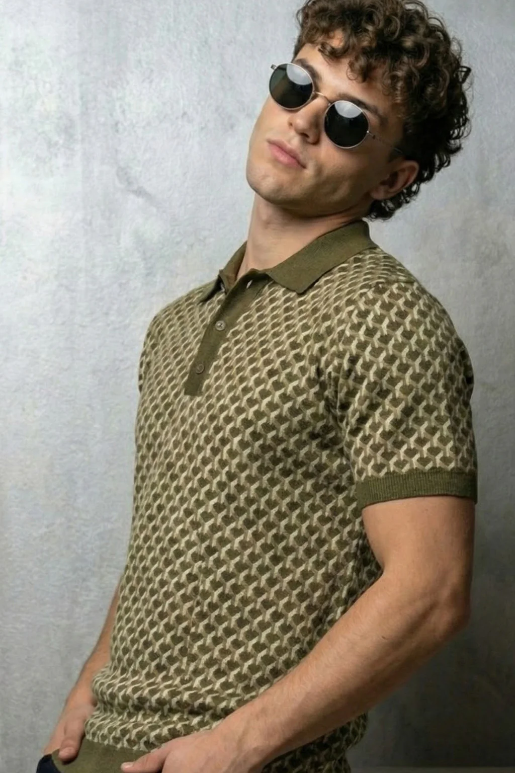 Olive Jacquard Textured Regular Fit Exclusive Polo T-Shirt - Image 2