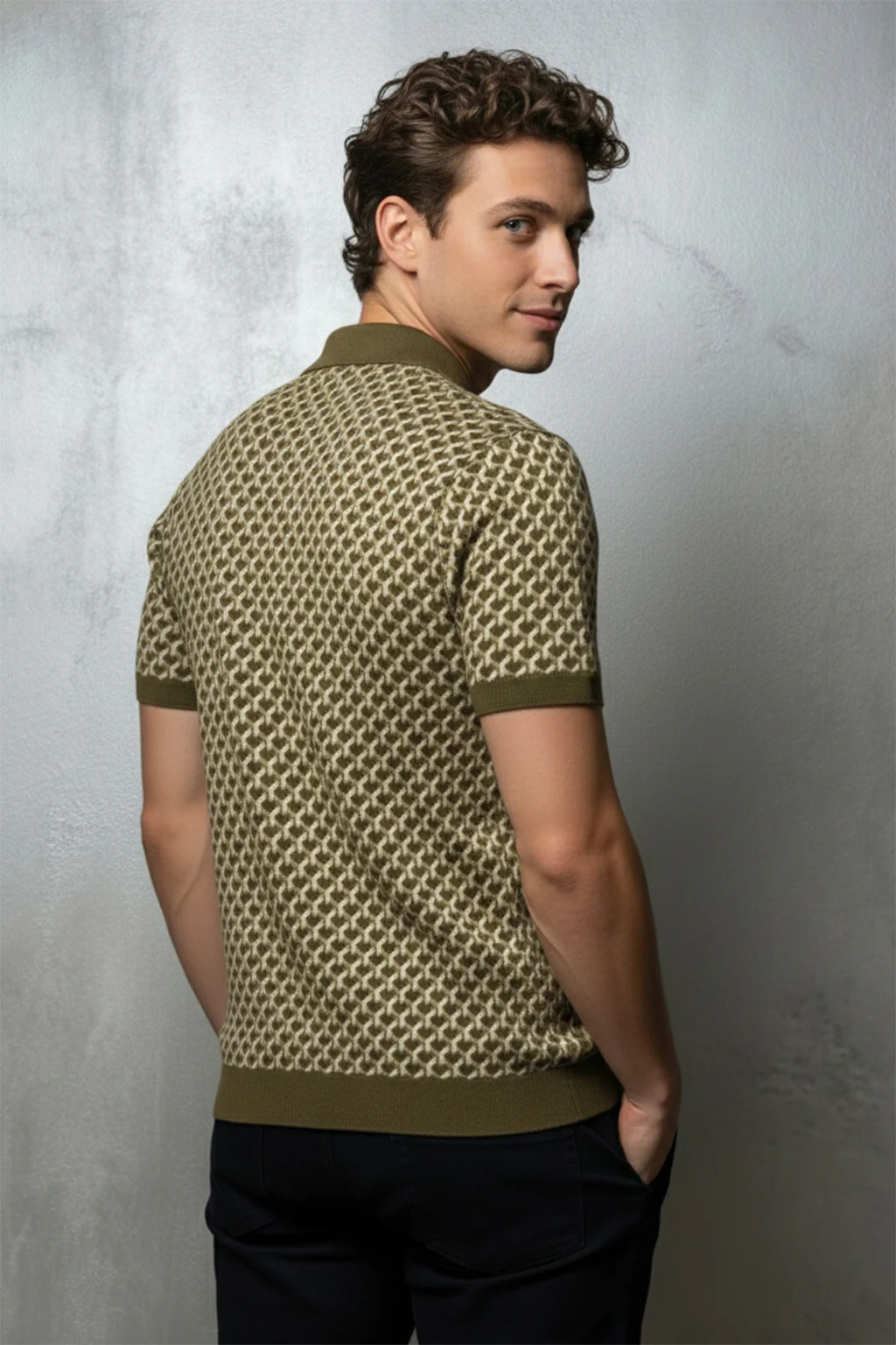 Olive Jacquard Textured Regular Fit Exclusive Polo T-Shirt - Image 3