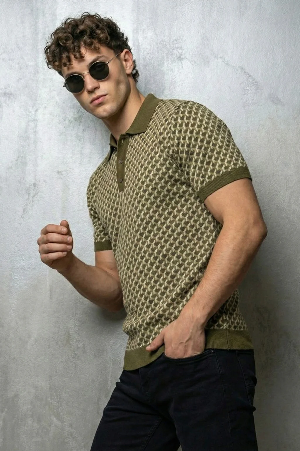 Olive Jacquard Textured Regular Fit Exclusive Polo T-Shirt - Image 4
